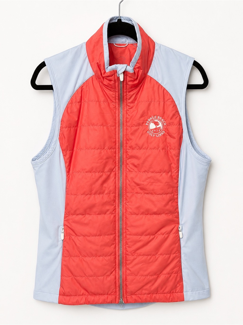 Zero Restriction Ladies Golf Vest- Pebble Beach. Coral and Blue Full Zip